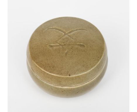 Bernard Leach, attributed a Leach Pottery stoneware pot and cover, circular form, the cover incised with a simple Japanese ch