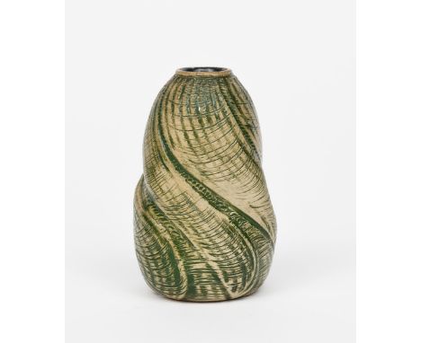 A Martin Brothers stoneware gourd vase by Edwin and Walter Martin, dated 1901, twisted form, the shouldered ovoid pot incised