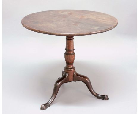 GEORGE III MAHOGANY CIRCULAR OCCASIONAL TABLE, the tilt top on a turned column and tripod base, height 70cm, diameter 81cm