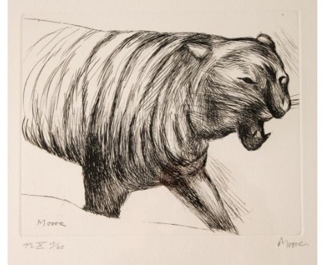 •HENRY MOORE, OM, CH (1898-1986) TIGER (Cramer 643) Etching, 1982, from `Animals at the Zoo` portfolio, published by the Henr