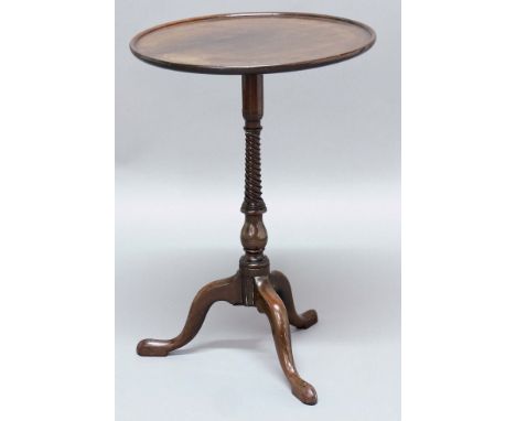 19TH CENTURY MAHOGANY OCCASIONAL TABLE, the circular trayed top on a turned barleytwist stem and tripod base, height 63cm