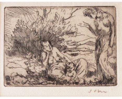 •AUGUSTUS JOHN, OM, RA (1878-1961) MOTHER AND CHILD SEATED, GIRL STANDING (CD 95) Etching, 1906, signed in pencil 6 x 8.5cm.;