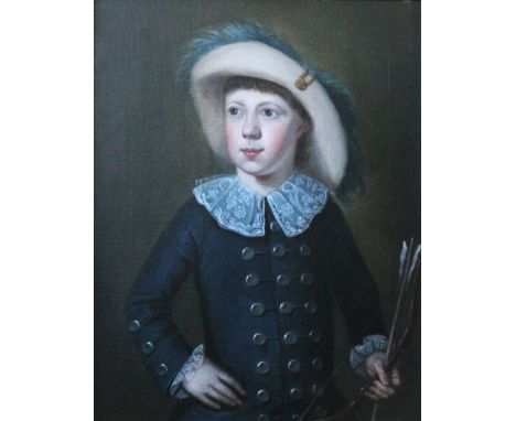 CIRCLE OF BARTHOLOMEW DANDRIDGE (1691-c.1755) PORTRAIT OF A BOY Standing half length, wearing a blue tunic, lace collar and c