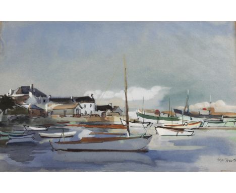 •HUBERT ANDREW FREETH, RA (1912-1986) LESCONIL - TRANQUIL HARBOUR Signed, watercolour and gouache with open and black ink, ar