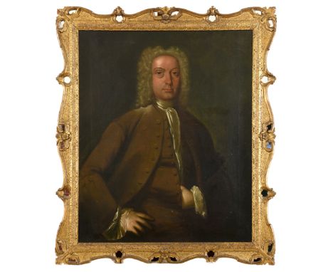 CIRCLE OF JAMES MAUBERT (1666-1746) PORTRAIT OF A GENTLEMAN Half length, wearing an olive brown suit, white neckcloth and a w
