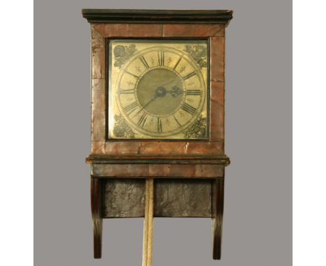 WALNUT WALL CLOCK, early 18th century and later, the 6 1/2" brass chapter ring inscribed Wm Sellers, London inside cherub hea