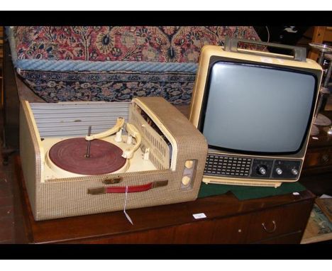 A Collaro Conquest vintage record player (lid missing), together with a Phillips mid twentieth century television