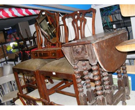 A set of four mahogany reproduction chippendale style dining chairs, together with a part antique gate-leg table