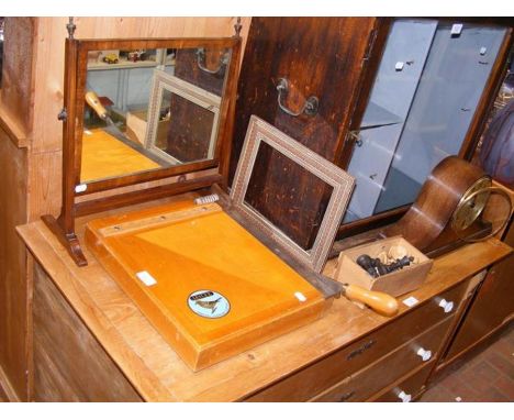 A Jaycee guillotine, mahogany toilet mirror, chess set, mantle clock etc.
