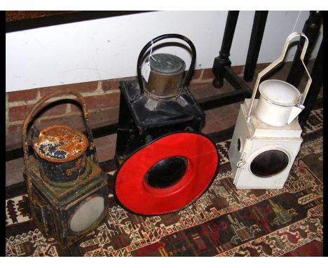 An old railway lamp, together with two others 