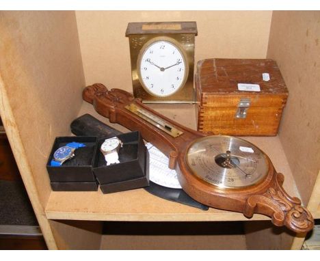 A Hounsfield Extensometer - cased, barometer, mantle clock, two wrist watches etc.