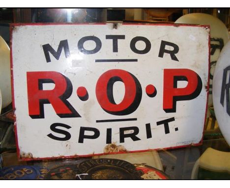 The matching 'ROP' Motor Spirit enamel sign - 40cm x 58cm 