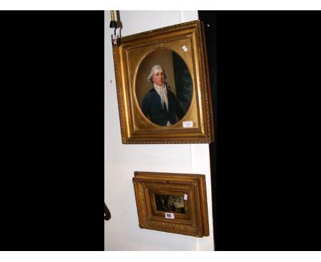 An oval portrait of Victorian gentleman, together with one other oil of woodland scene on panel CONDITION REPORTsome damage t