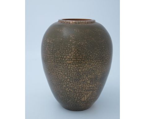 Edmund Harry Elton for Sunflower Pottery, a large Elton Ware lustre vase, iridescent gilt crackle, ovoid form, painted mark, 