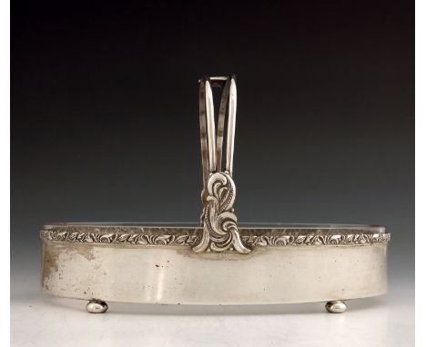 WMF, a Jugendstil silver plated and glass basket, oval section, relief moulded with band of stylised blossom, the double stra