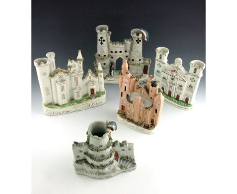 A selection of 19th Century Staffordshire pottery models, to include the castle of 'Sebastopol', a castle titled 'The Redan',