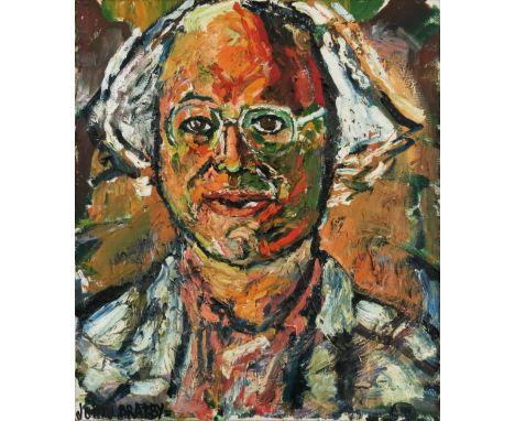 John Randall Bratby R.A. (British, 1928-1992), portrait of John Mortimer Q.C, barrister and author, bust length, signed l.l.,