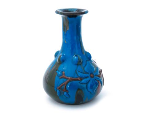 Edmund Harry Elton for Sunflower Pottery, an Elton Ware vase, bulbous bottle form with raised studs to the neck, slip decorat