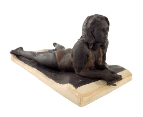 Walter Awlson (Scottish, 1949), Sunbather II, signed and No.18/75, bronzed ceramic, 14cm high, 35cm wide,  note: Artist Resal