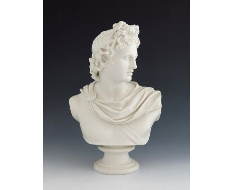 C Delpech for Art Union of London, a parian bust of Apollo, 1861, an interpretation after the Classical Belvedere statue, 35c