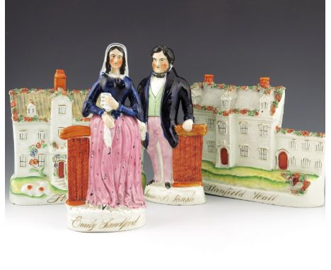 A pair of Staffordshire figures of the murderer 'James B Rush' and his mistress 'Emily Sandford', circa 1849, both modelled s