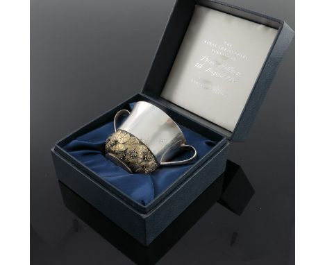 Stuart Devlin, a Modernist silver and parcel gilt twin handled porringer, London 1982, for the Christening of Prince William,