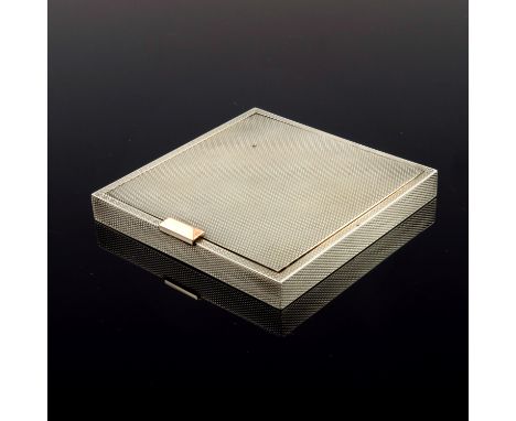 A George VI silver compact, David Sutton and Sons, London 1951, square section, engine turned, flush inset hinged lid and gol