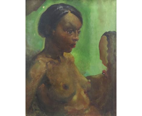 Pal Fried (Hungarian, 1893-1976), portrait of a black muse, signed l.l. and verso, oil on canvas, 55 by 45cm, framed 