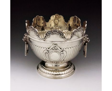 A George V silver Monteith, R F Mosley and Co., Sheffield 1912, hemispherical footed bowl form, half fluted with embossed car