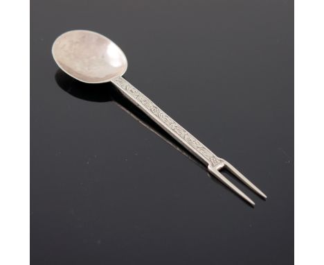 A George III sucket spoon, William London, London 1765, the bowl with engraved tail, chased foliate scroll design to the stem