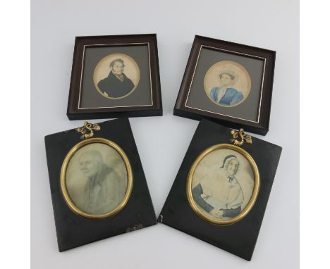 A series of four George IV oval portrait miniatures of members of the Birks family of potters, to include J. Birks, wearing a