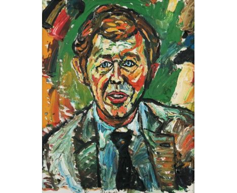 John Randall Bratby R.A. (British, 1928-1992), portrait of Michael Medwin, actor and film producer, bust length, signed l.c.,