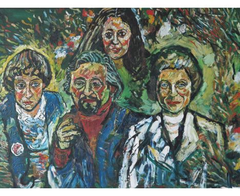 John Randall Bratby R.A. (British, 1928-1992), portrait of Sir Peter Hall, theatre, opera and film director, and friends, sig