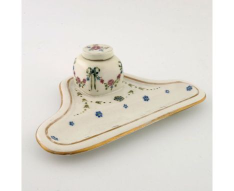 William Moorcroft for James MacIntyre, an Eighteenth Century inkwell, circa 1908, the integrated cuboid vessel on a shaped pe