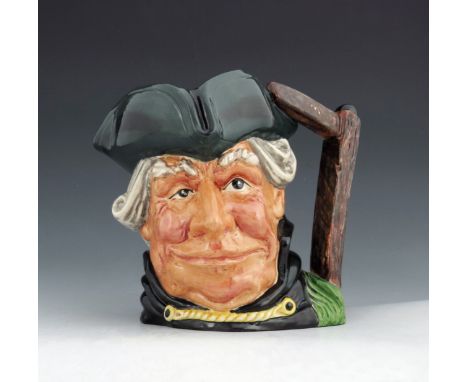 A Royal Doulton prototype character jug, John Gilpin, modelled and painted with green hat and black green cloak, printed mark