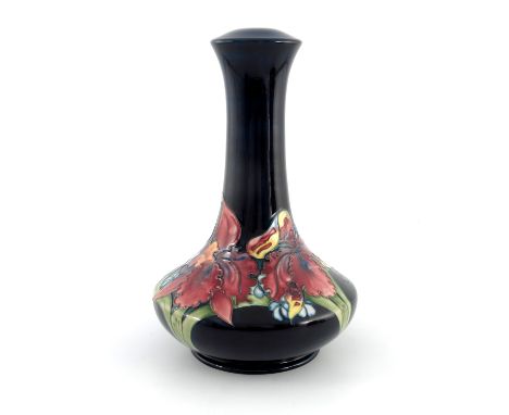 Walter Moorcroft, an Orchid lamp base, circa 1960, shouldered baluster form, impressed marks and underglaze blue monogram, 33