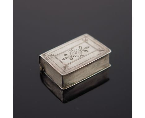 A George III novelty silver patch box, Thomas Willmore, Birmingham 1803, in the form of a book, engraved with a tooled leathe
