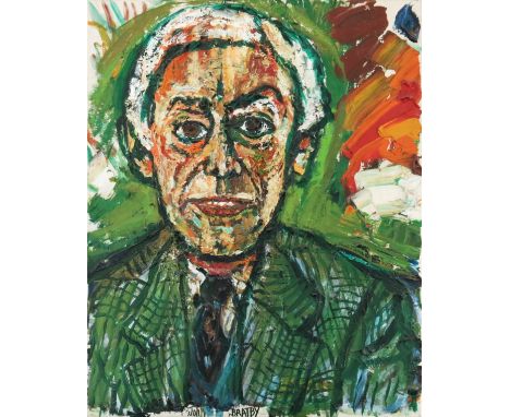 John Randall Bratby R.A. (British, 1928-1992), portrait of George Carmen Q.C. barrister, bust length, signed l.c., oil on can