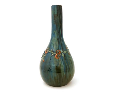 Edmund Harry Elton for Sunflower Pottery, a very large Elton Ware vase, bulbous bottle form, slip decorated and incised with 