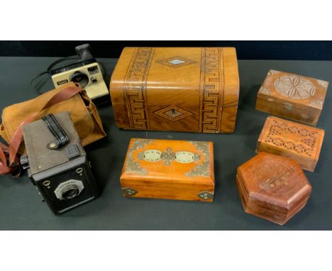 Boxes and Objects -   A Victorian Tunbridge ware box, c.1870;  other boxes;  Polaroid camera;  etc 