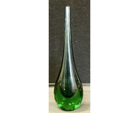 A Murano glass teardrop vase, possibly Flavio Poli, in two shades of green, unmarked, 28.5cm high 