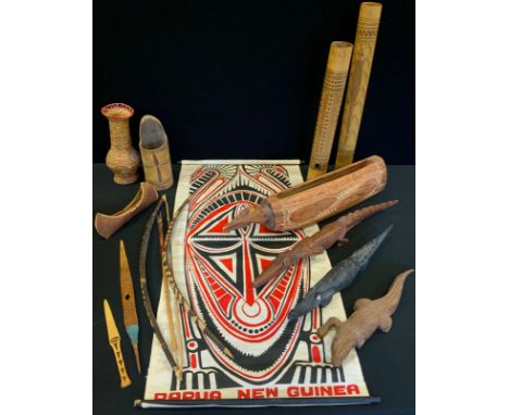 Tribal Art - Papua New Guinea pipe, comb, crocodiles, tourist ware 