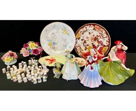 Ceramics - Royal Doulton figures, others Royal Worcester;  Paragon;  Beswick birds;  thimbles etc 