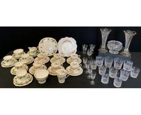 Ceramics &amp; Glass - Royal Standard Tea Rose pattern teaset, for six;  Colclough Ivy part set;  Royal Brierly crystal whisk