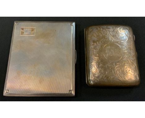 A George V silver engine turned cigarette case, W T Toghill &amp; Co, Birmingham 1936;  another floral, 7.43ozt 
