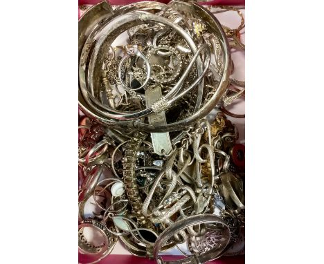 Jewellery - a silver hinge bangle;  others;  babies bracelets, cameo dress ring;  others;  necklaces, bracelets, etc, part st