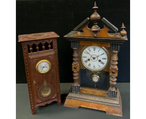 Clocks - a German Jungians mantel clock, cream dial, Roman numerals, twin winding holes , 48.5cm high;  another, Scout,  oak 