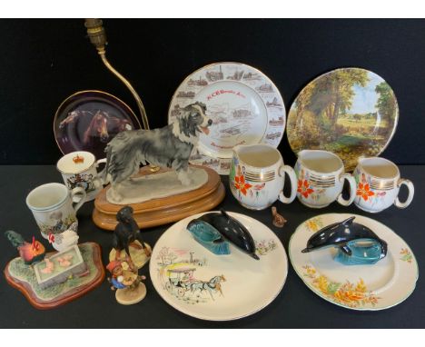 A Capo-di-Monte resin dog lamp base;  James Herriot studio model, Foster Parents, A3706; Border Fine Art Doberman Sitting, A2