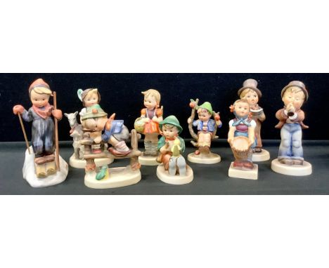 A Goebel figure, Skier, others, Boy with Goats, Apple Tree Boy, Serenade, Retreat etc (9) 