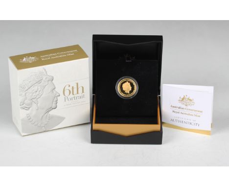 An Elizabeth II Royal Australian Mint 'A New Effigy Era' gold proof twenty-five dollars coin 2019 '6th Portrait', cased.Buyer